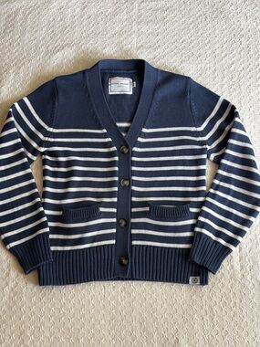 Long Wharf Navy & White Striped V-Neck Cardigan